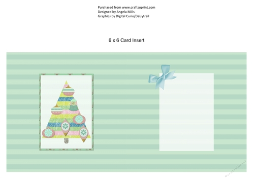 6 x 6 Card Insert Striped Papercut Christmas Tree/Baubles on Green Striped Background, Blank