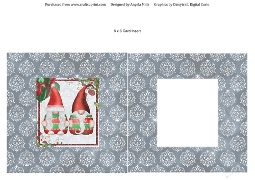 6 x 6 Card Insert Cute Red/Green Christmas Gnomes on Blue Background, Blank