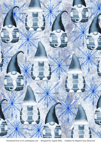 A4 Paper Blue/White Cute Christmas Gnomes on Blue Snowflake Background