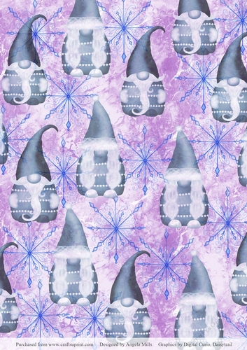 A4 Paper Blue/White Cute Christmas Gnomes on Lilac/Blue Snowflake Background