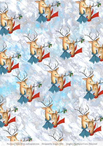 A4 Paper Cute Christmas Reindeer on Grey/Blue/White Background