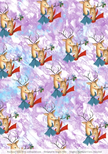 A4 Paper Cute Christmas Reindeer on Lilac/Blue/White Background