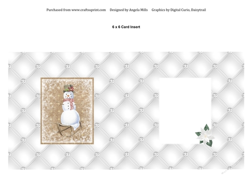 6 x 6 Card Insert Christmas Snowman White/Kraft, Blank
