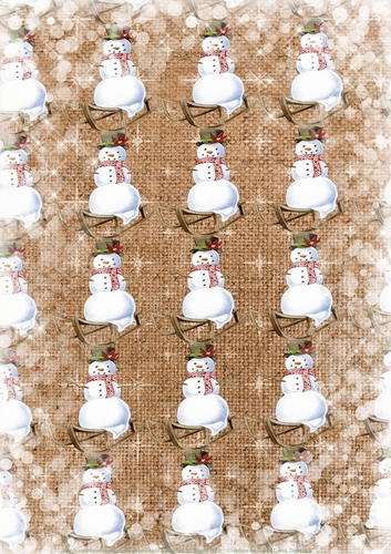 A4 Paper Christmas Snowmen on Snowy Burlap Background, Kraft/White