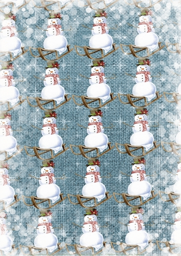 A4 Paper Christmas Snowmen on Snowy Burlap Background, Blue/White