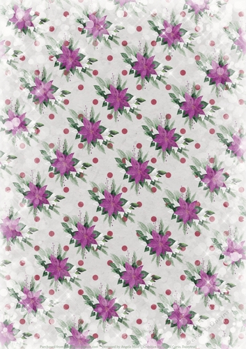 A4 Paper Purple/White Poinsettias on Snowy Ivory/Violet Polka Dot Background