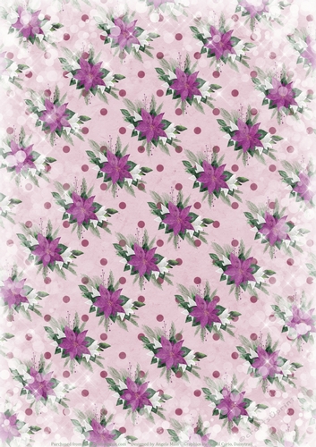 A4 Paper Purple/White Poinsettias on Snowy Pink Polka Dot Background
