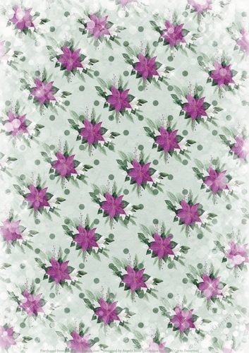 A4 Paper Purple/White Poinsettias on Snowy Mint Green Polka Dot Background