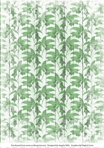 A4 Paper Snowy Green Christmas Poinsettias on Pale Green Wood Background