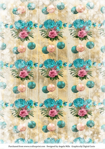 A4 Paper Snowy Christmas Floral Baubles, Aqua/Pink/Gold