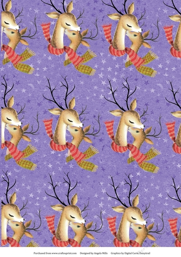 A4 Christmas Paper Cute Reindeer on Starry Lilac Background