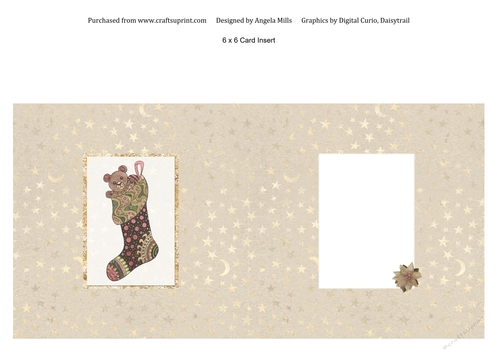 6 x 6 Card Insert Christmas Stocking on Starry Fawn and Gold Background, Blank