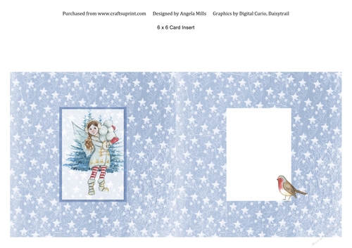 6 x 6 Christmas Card Insert Winter Fairy on Starry Blue/White Background, Blank