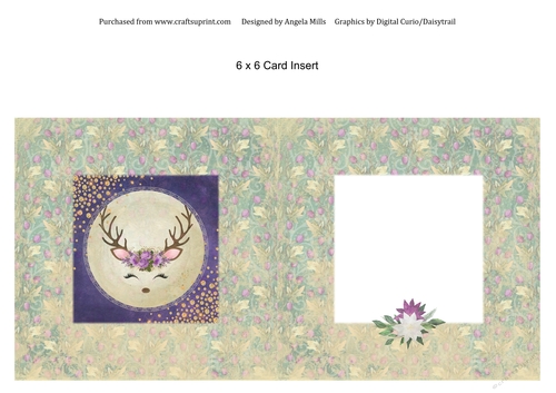 6 x 6 Christmas Card Insert Cute Reindeer on Green Background, Blank