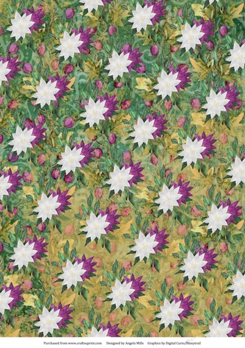 A4 Christmas Paper White/Violet Poinsettias on Green/Gold Background