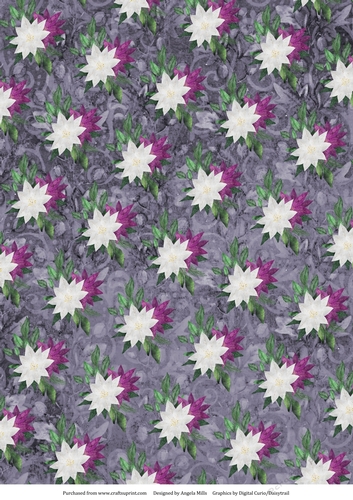 A4 Christmas Paper White/Violet Poinsettias on Violet Background
