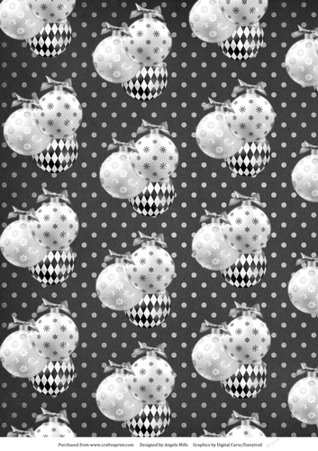 A4 Christmas Paper Silver/White/Black Baubles on Grey Polka Dot Background