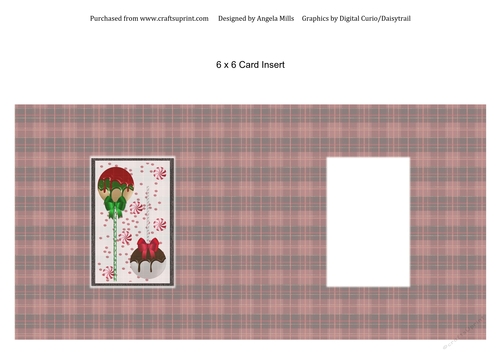 6 x 6 Christmas Card Insert, Iced Cake Pops on Plaid Background, Blank