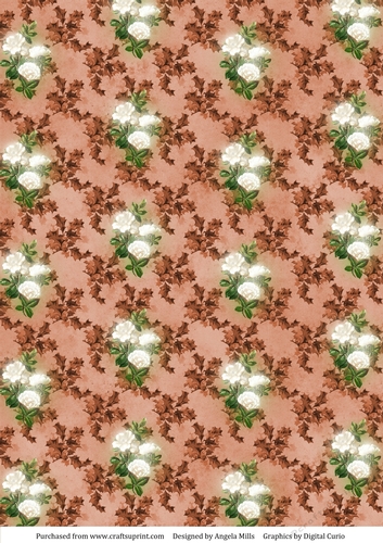 A4 Christmas Paper White Flowers on Red/Pink Holly Background