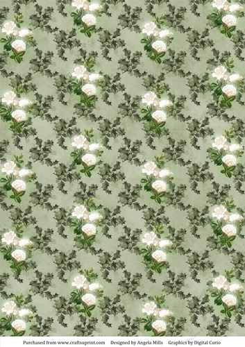 A4 Christmas Paper White Flowers on Green Holly Background