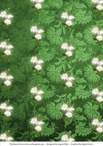 A4 Christmas Paper White Flowers on Green Floral Velvet Background