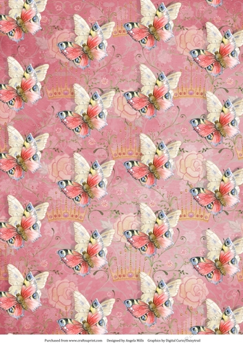 A4 Paper Pink/Yellow Butterflies on Pink Floral Background