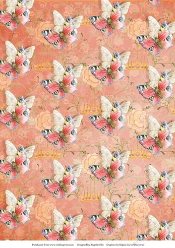 A4 Paper Pink/Yellow Butterflies on Peach Floral Background