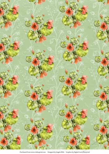 A4 Paper Nasturtiums on Green Floral Background