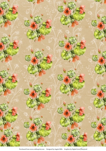 A4 Paper Nasturtiums on Fawn Floral Background