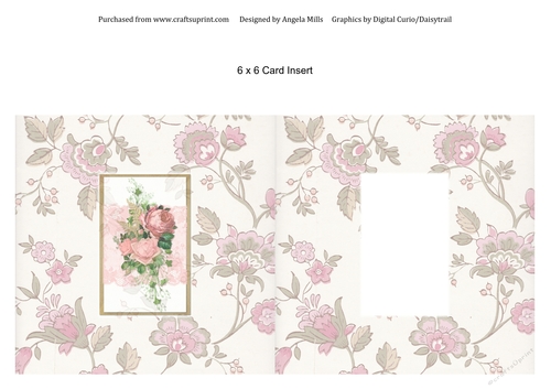 6 x 6 Card Insert Shabby Chic Pink Roses/Lace on Pink Floral Background, Blank