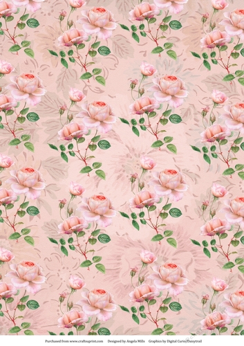 A4 Paper Shabby Chic Pink Peonies on Salmon Pink Background
