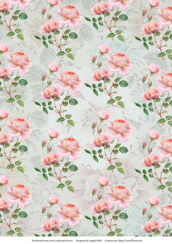 A4 Paper Shabby Chic Pink Peonies on Mint Green Background