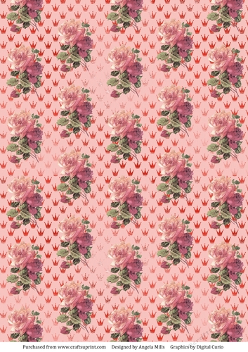 A4 Paper Shabby Roses on Coral/Red Crowns Background.
