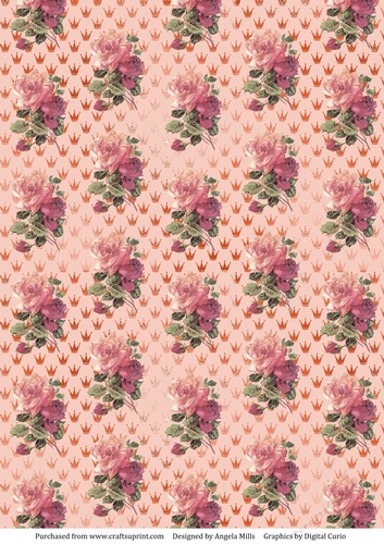A4 Paper Shabby Roses on Peach/Red Crowns Background.