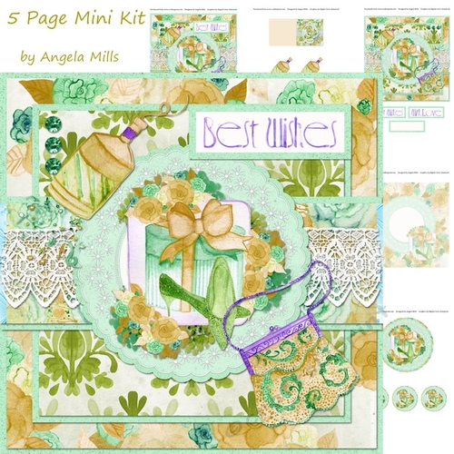 8 x 8 Card Mini Kit Hat Box/Shoes/Handbag, Green/Yellow, 5 Sheets