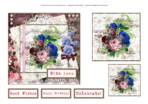 6 x 6 Shabby Floral Lace Card Front with Topper, Gift Tag and Sentiments