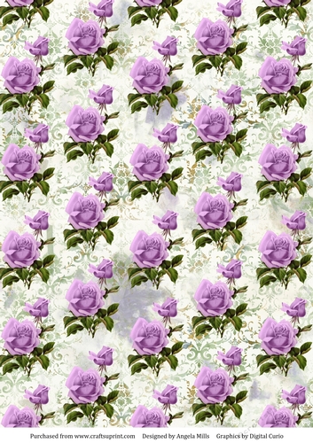 A4 Paper Lilac Roses on Ivory Distressed Damask Background