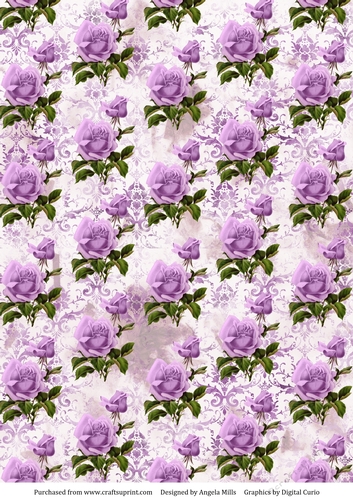 A4 Paper Lilac Roses on Lilac Distressed Damask Background