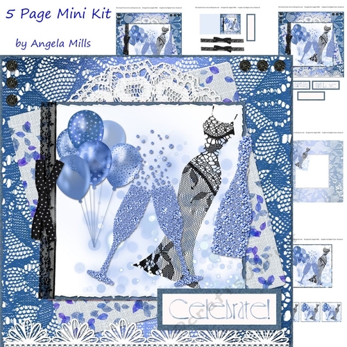 8 x 8 Card Blue Lace Celebration 5 Sheet Mini Kit Blue/Black/White