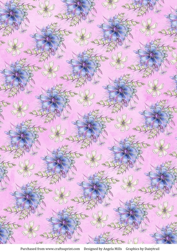 A4 Paper Lilac/White Floral on Pink Background