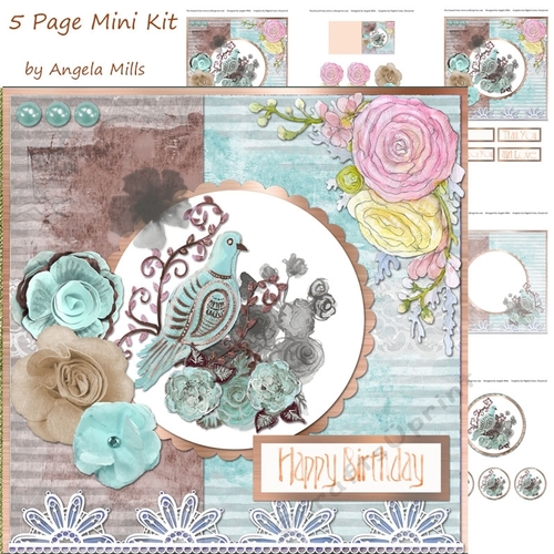 8 x 8 Decoupage Card Boho Aqua Dove 5 Sheet Mini Kit Aqua/Taupe