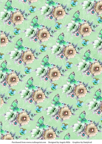 A4 Paper Flowers/Butterflies on Mint Green Background