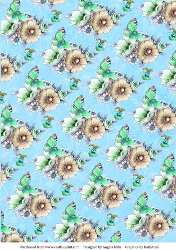 A4 Paper Flowers/Butterflies on Turquoise Blue Background