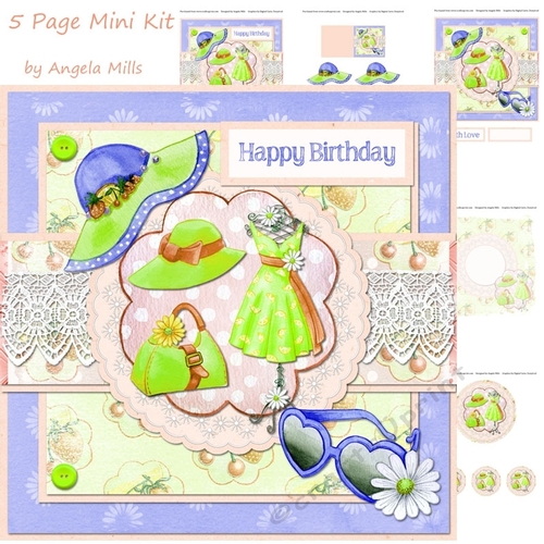 8 x 8 Card Mini Kit Dress/Sunhat/Bag Lilac/Lime/Peach 5 Sheets