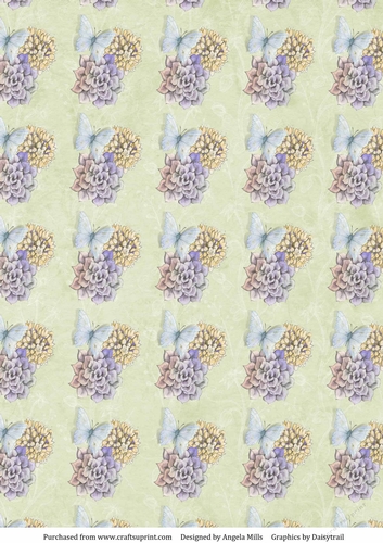 A4 Paper Hydrangeas/Butterflies on Pale Green Background