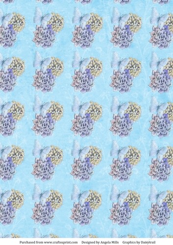 A4 Paper Hydrangeas/Butterflies on Cerulean Blue Background