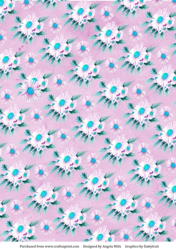 A4 Paper Blue/White Daisies on Lilac Background