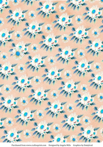 A4 Paper Blue/White Daisies on Peach Background