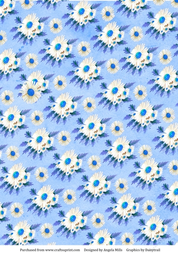A4 Paper Blue/White Daisies on Cornflower Blue Background