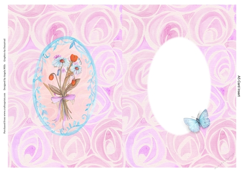 A5 Card Insert Wildflowers on Rose Swirl Background, Pink/Blue
